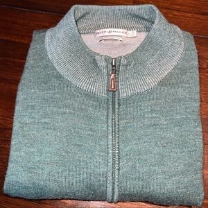 PETER MILLAR BREAKER BIRDSEYE QUARTER-ZIP SWEATER IN GREEN ITALIAN MERINO WOOL